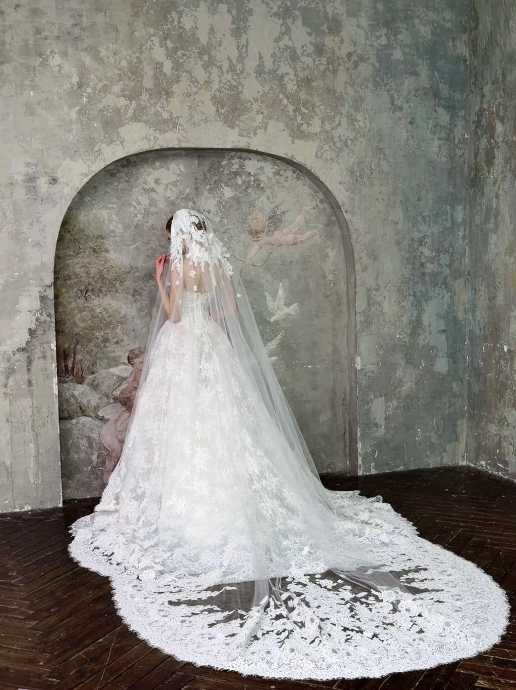 Vintage High Neck Long Sleeve Lace Wedding Dress, Beaded Illusion Bodice, Elegant A-Line Bridal Gown, Custom Made