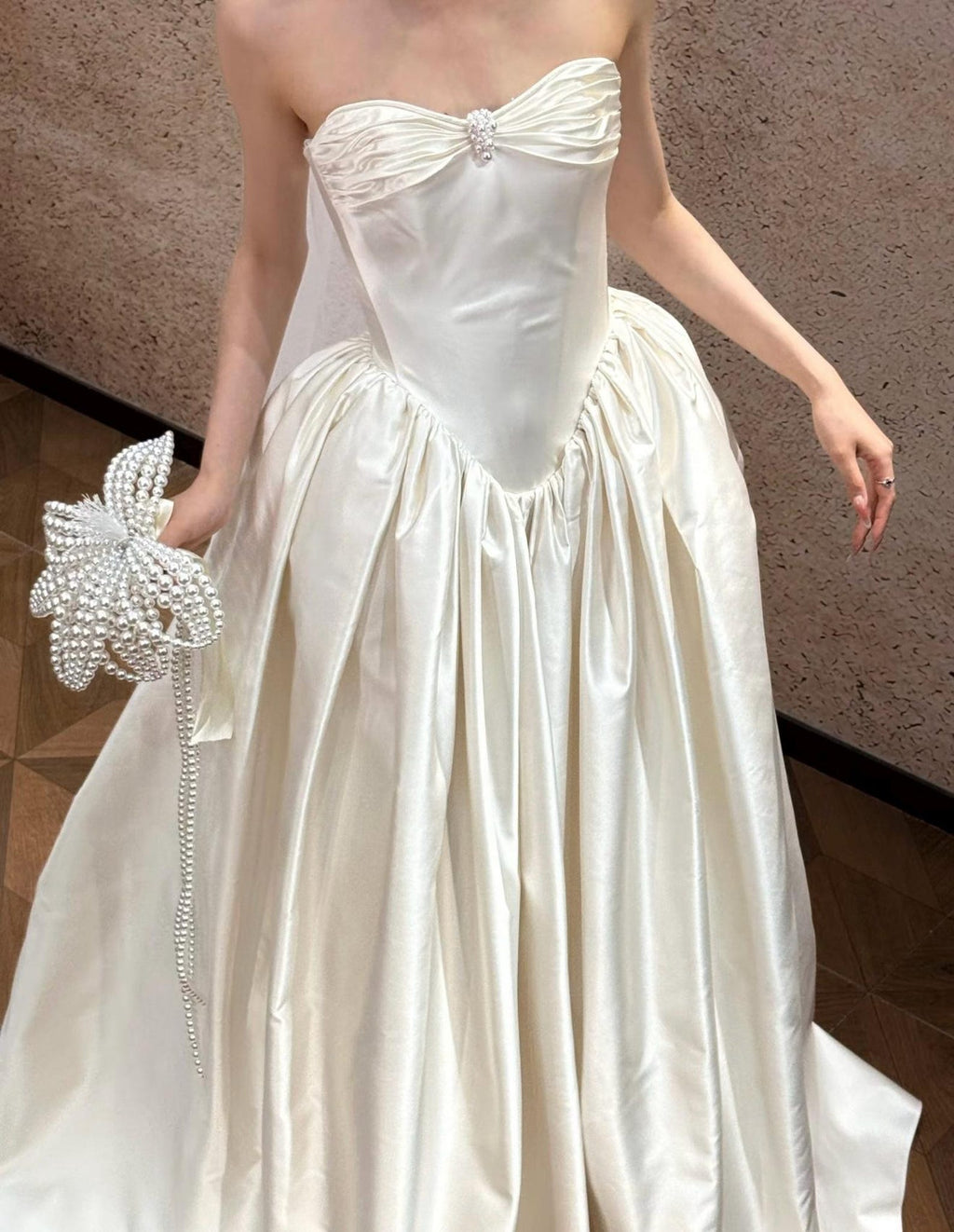 Vintage Off Shoulder Satin Ball Gown Wedding Dress, Sweetheart Bodice with Basque Waist, Elegant Ivory Bridal Gown, Custom Made
