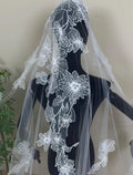 Floral Lace Cathedral Wedding Veil, 3D Flower Appliqué Long Bridal Veil