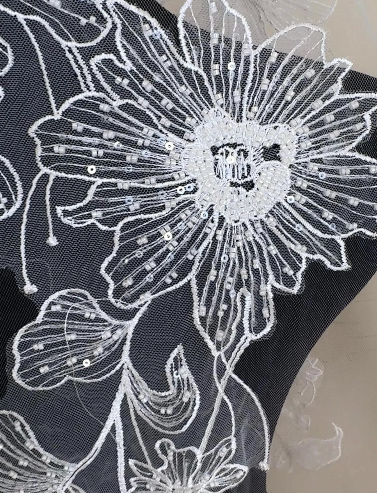 Floral Lace Cathedral Wedding Veil, 3D Flower Appliqué Long Bridal Veil