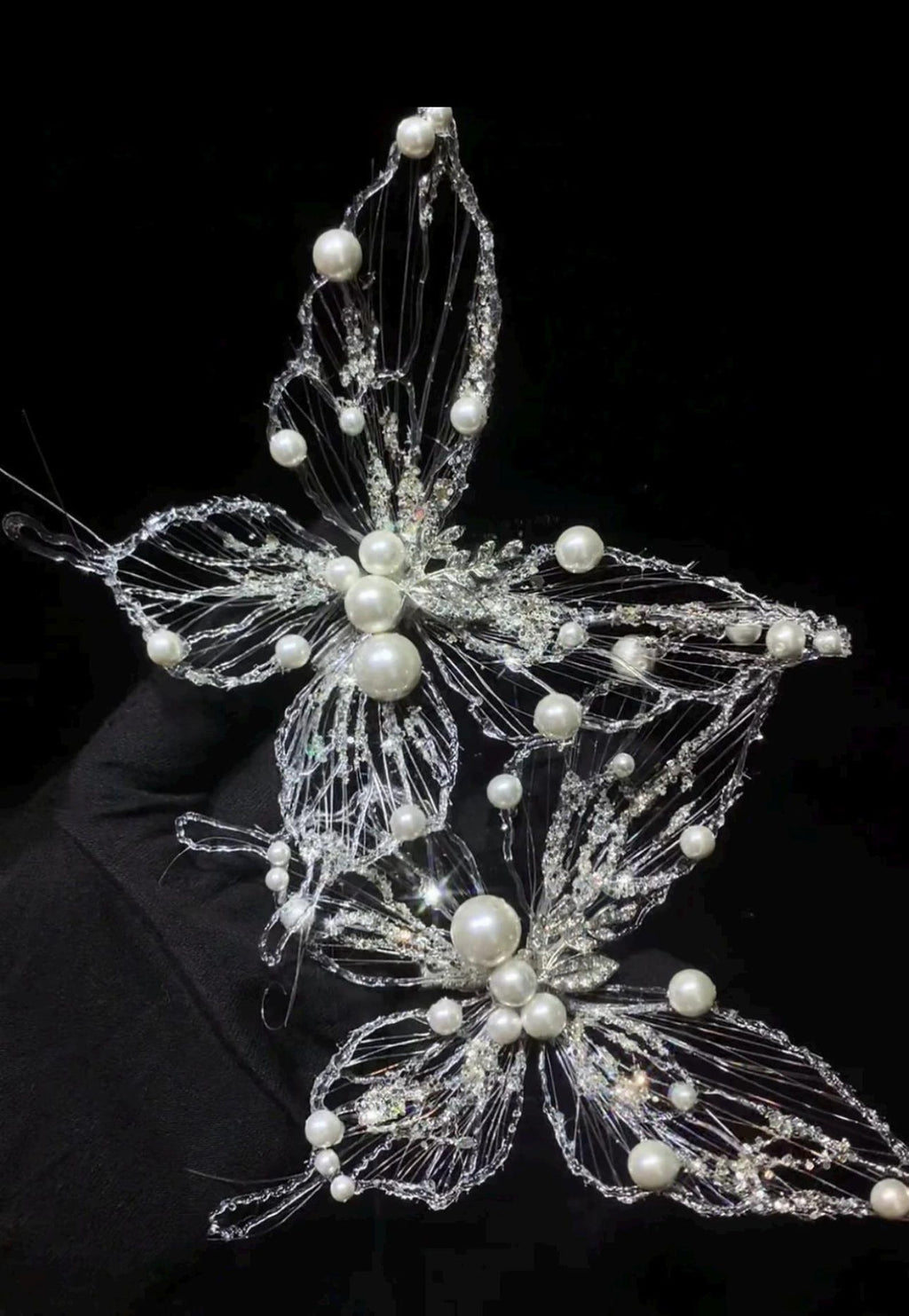 Hand‑wired Pearl Butterfly Bridal Headpiece, Crystal Rhinestone Butterfly Hair Clip, Fairy Wedding Hair Accessory for Bride