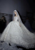 Luxury Strapless Ballgown Wedding Dress, Heavy Lace Embroidered Bridal Gown With Long Train