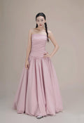 Strapless Dusty Pink Evening Gown, Ruched Bodice Voluminous Ballgown Formal Dress