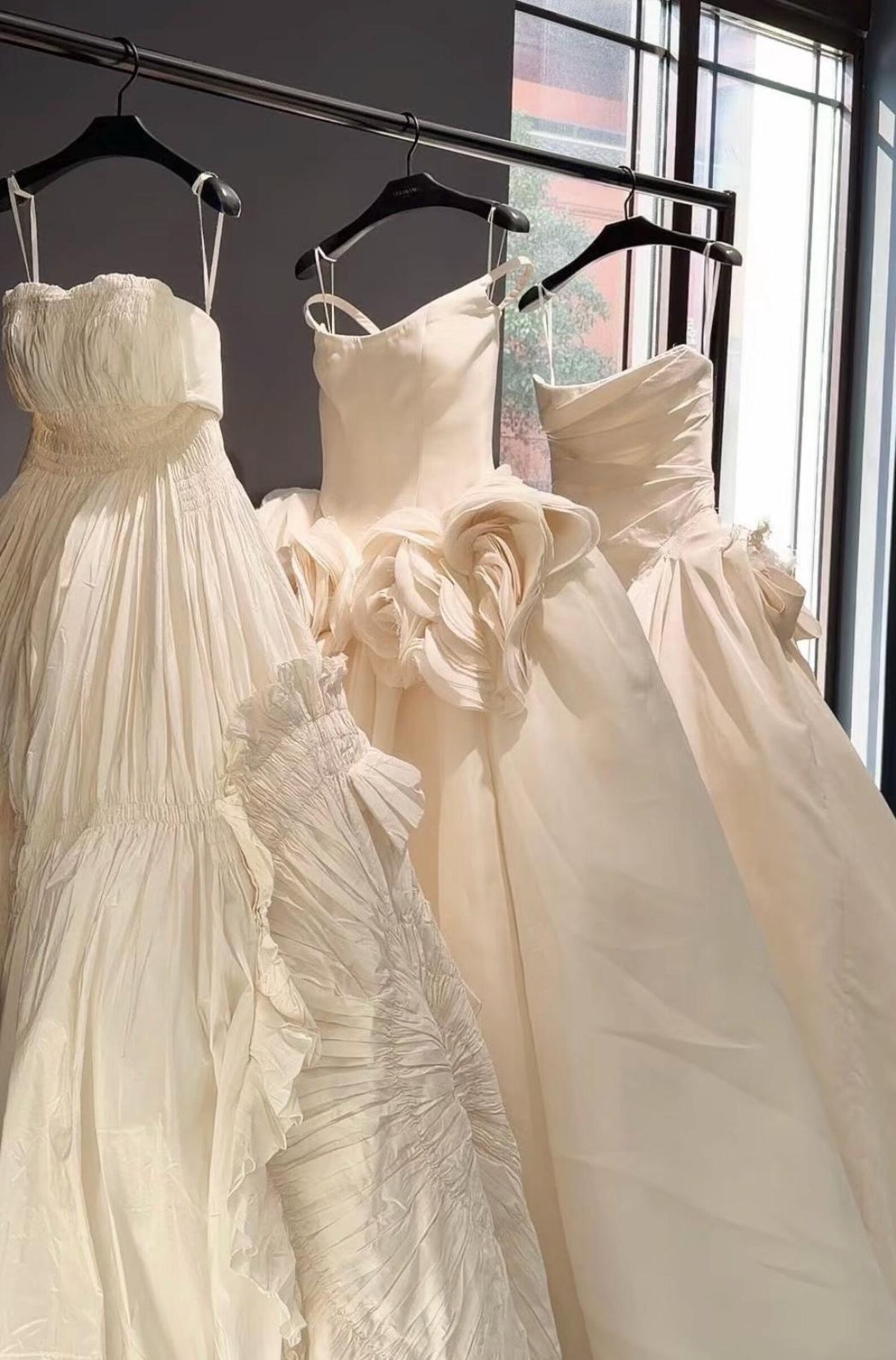 Off‑the‑Shoulder Satin Ballgown Bridal Gown, Large Handmade 3D Floral Wedding Dress, Luxury Voluminous Wedding Gown