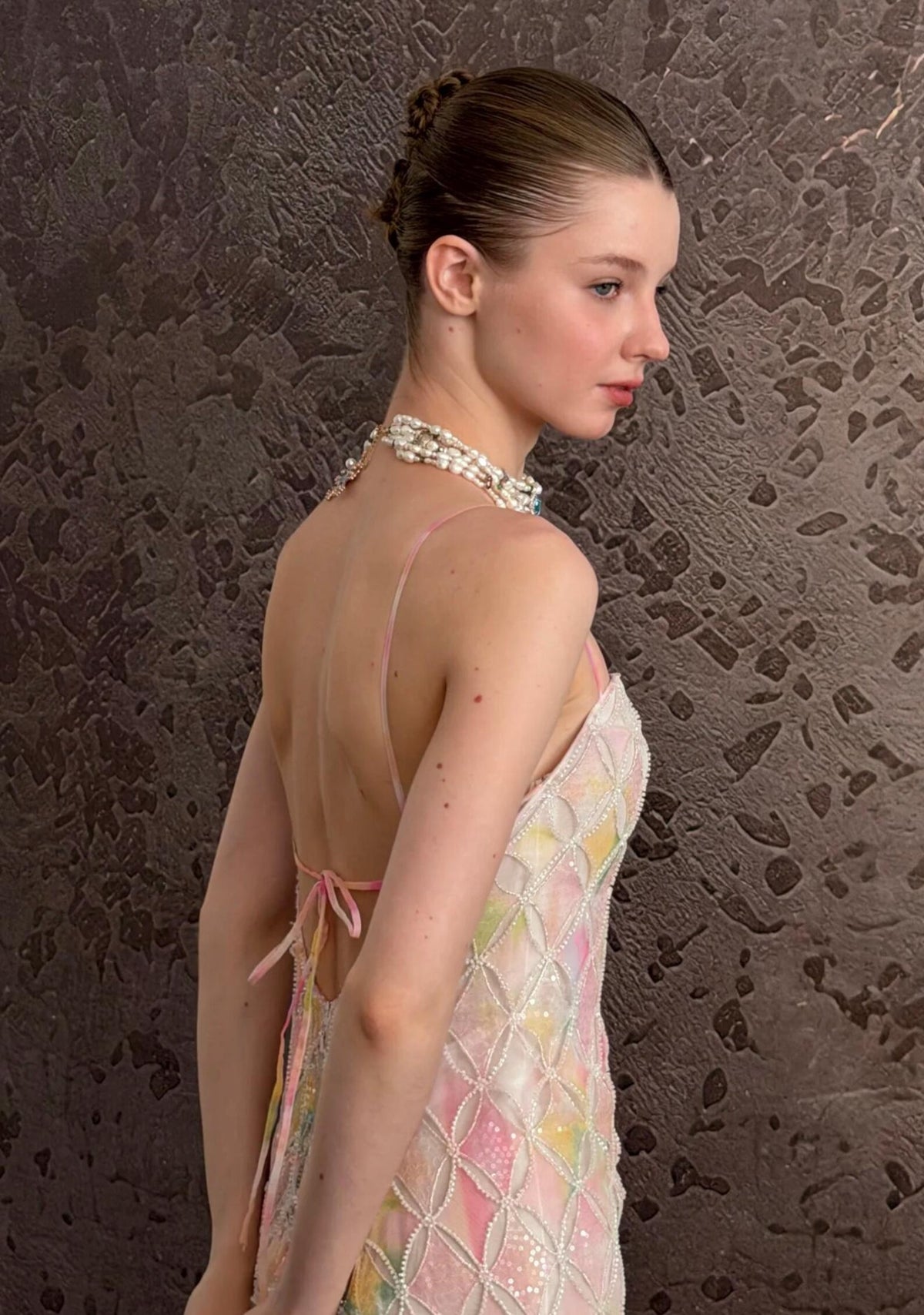 Spaghetti Strap Colorful Lace Mermaid Evening Gown, Pastel Tie‑Dye Sheer Formal Maxi Dress