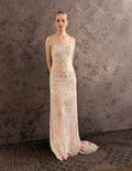 Spaghetti Strap Colorful Lace Mermaid Evening Gown, Pastel Tie‑Dye Sheer Formal Maxi Dress