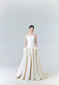 Strapless Jacquard Satin Ballgown Wedding Dress, Minimalist Voluminous Bridal Gown With Train