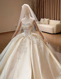 Sweetheart Satin Wedding Gown, Beaded Lace Bridal Dress, Heavy Embellished Ballgown Wedding Dress, Custom Luxury Wedding Gown