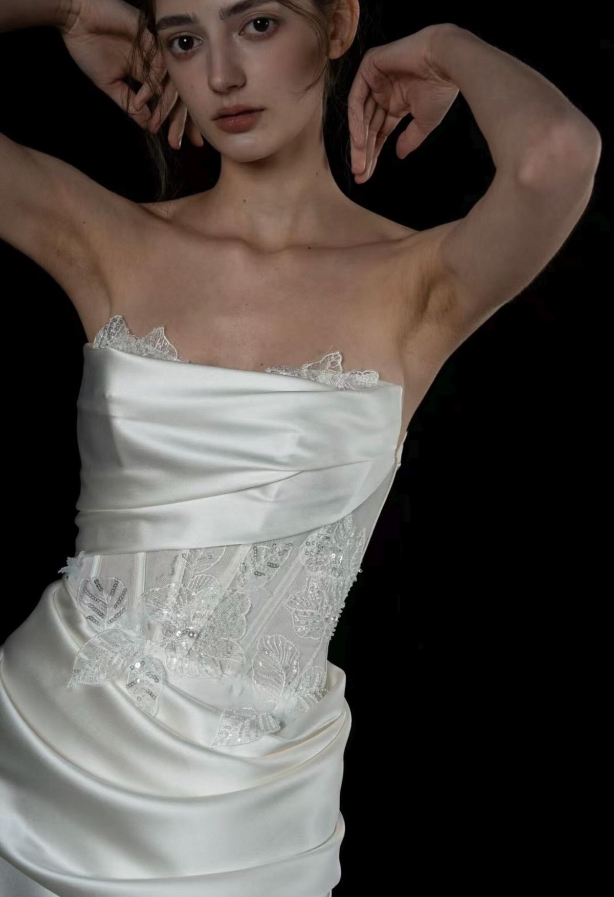 Sweetheart Satin Ballgown Wedding Gown, Crystal Embellished Bridal Dress, Boned Corset Wedding Dress, Custom Luxury Bridal Gown