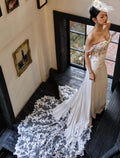 Off The Shoulder Mermaid Wedding Gown, Lace Applique Bridal Dress, Sheer Corset Back Wedding Dress, Custom Lace Mermaid Bridal Gown