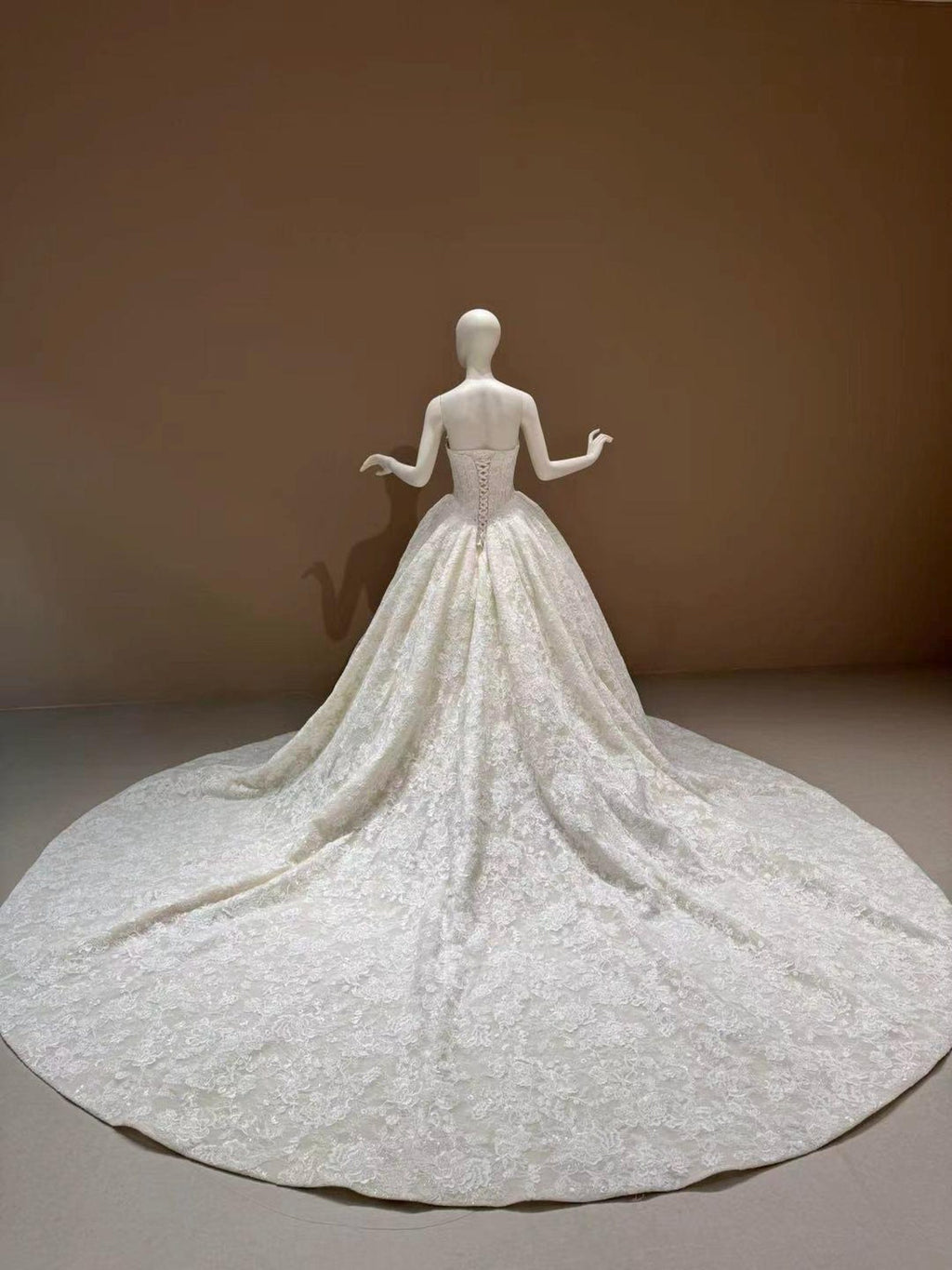 Strapless Full Lace Ballgown Wedding Dress, Vintage Floral Lace Bridal Gown With Lace Veil