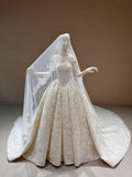 Strapless Full Lace Ballgown Wedding Dress, Vintage Floral Lace Bridal Gown With Lace Veil