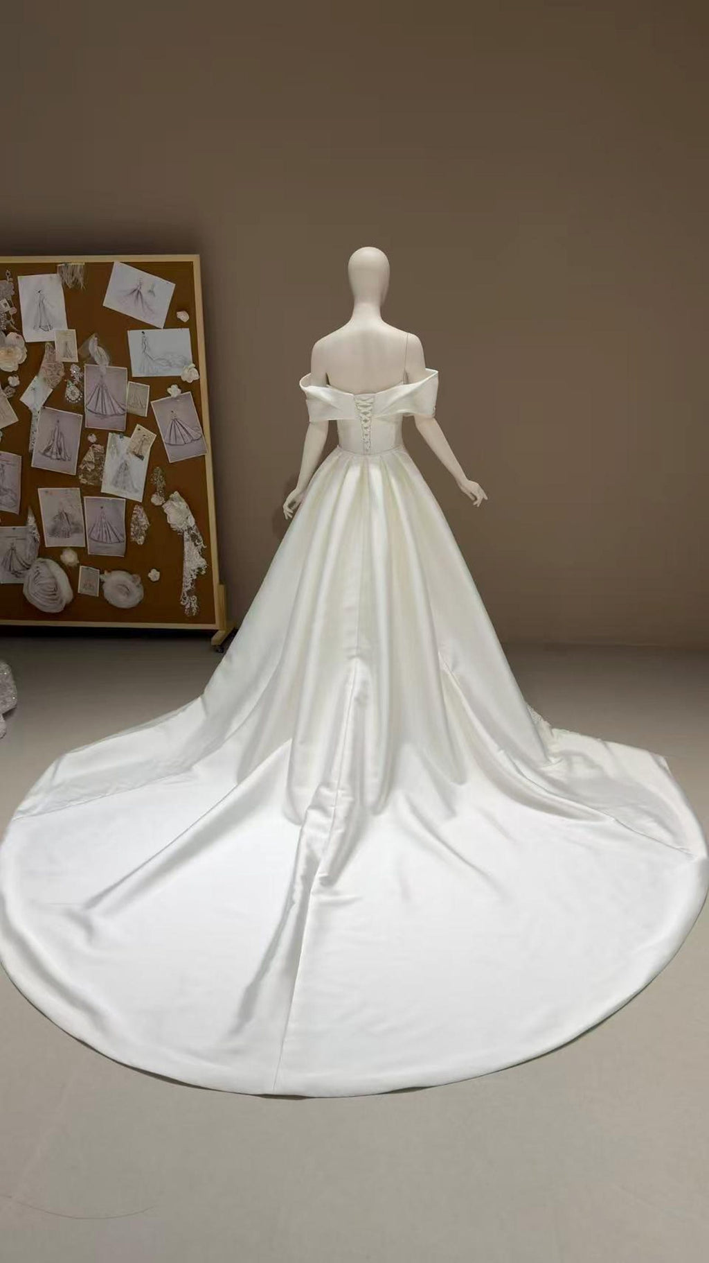 Off Shoulder Mikado Satin Mermaid Wedding Dress, Large Fold Bow Bodice 3D Floral Bridal Gown