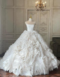 Strapless 3D Floral Wedding Gown, Ruffled Organza Ballgown Wedding Dress