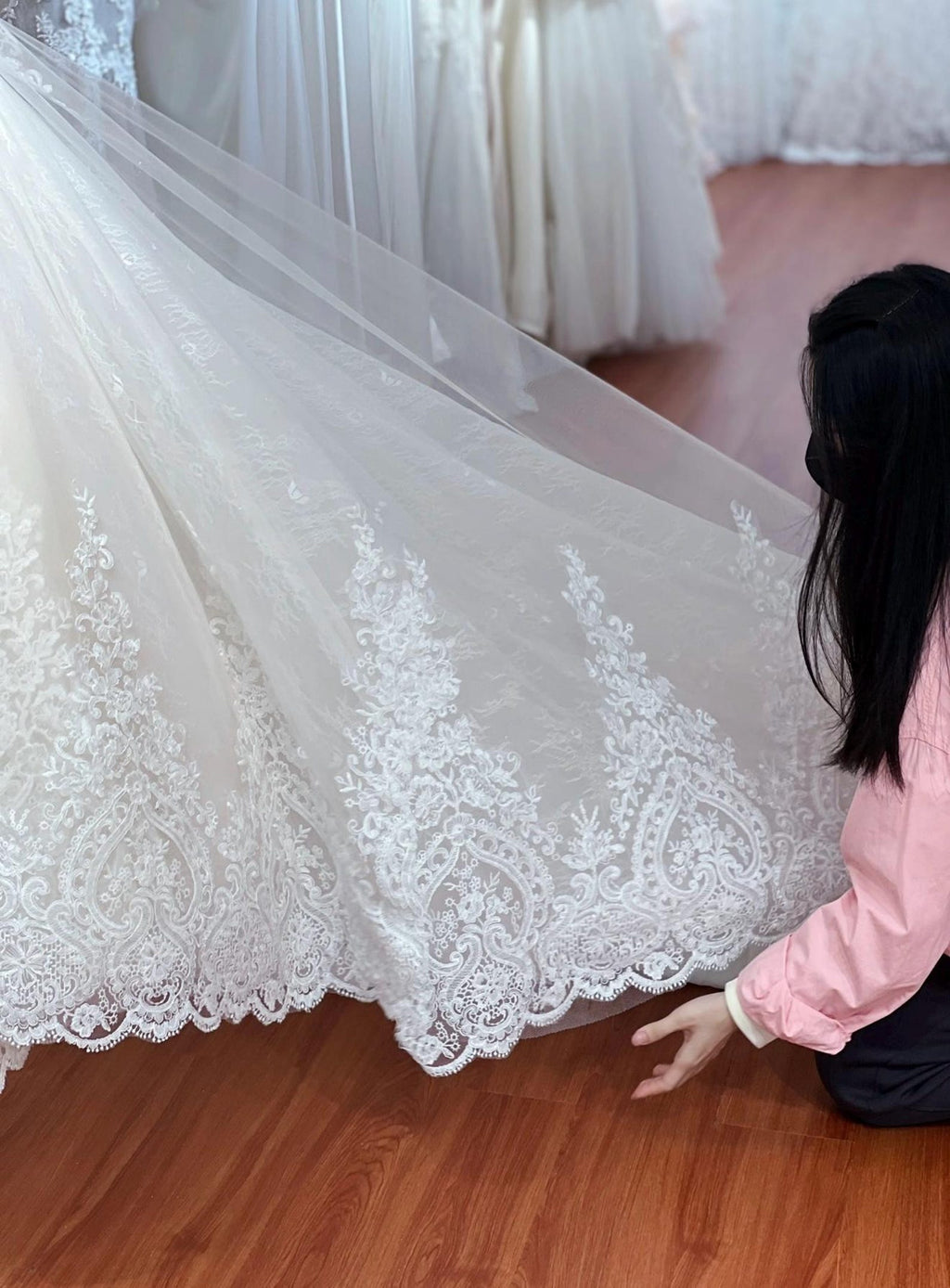Spaghetti Strap Lace Ballgown Wedding Dress, Sweetheart Corset Bridal Gown