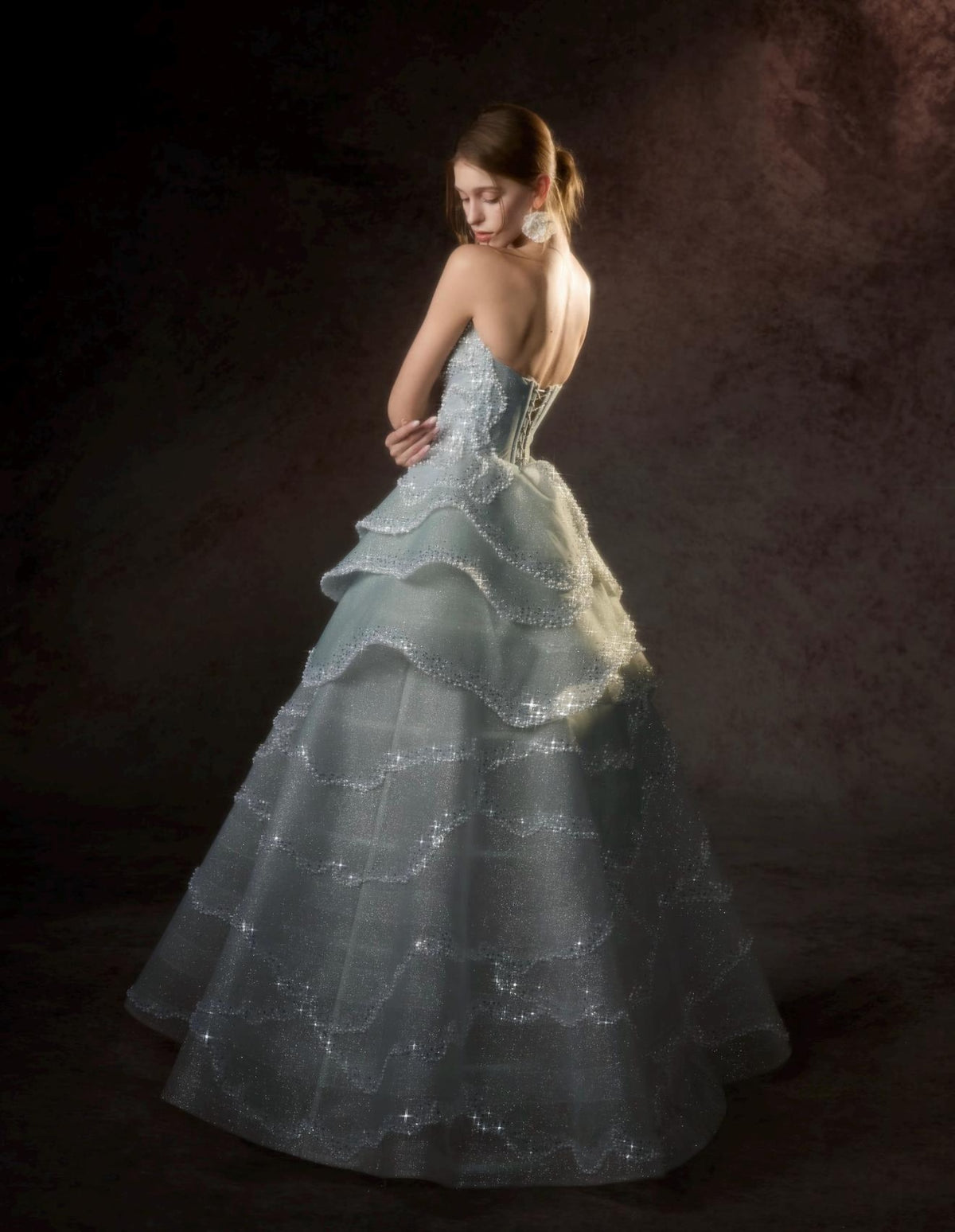 Strapless Ice Blue Short Prom Dress,Full Rhinestone Ruffled Tiered Mini Gown,Cocktail Party Homecoming Dress