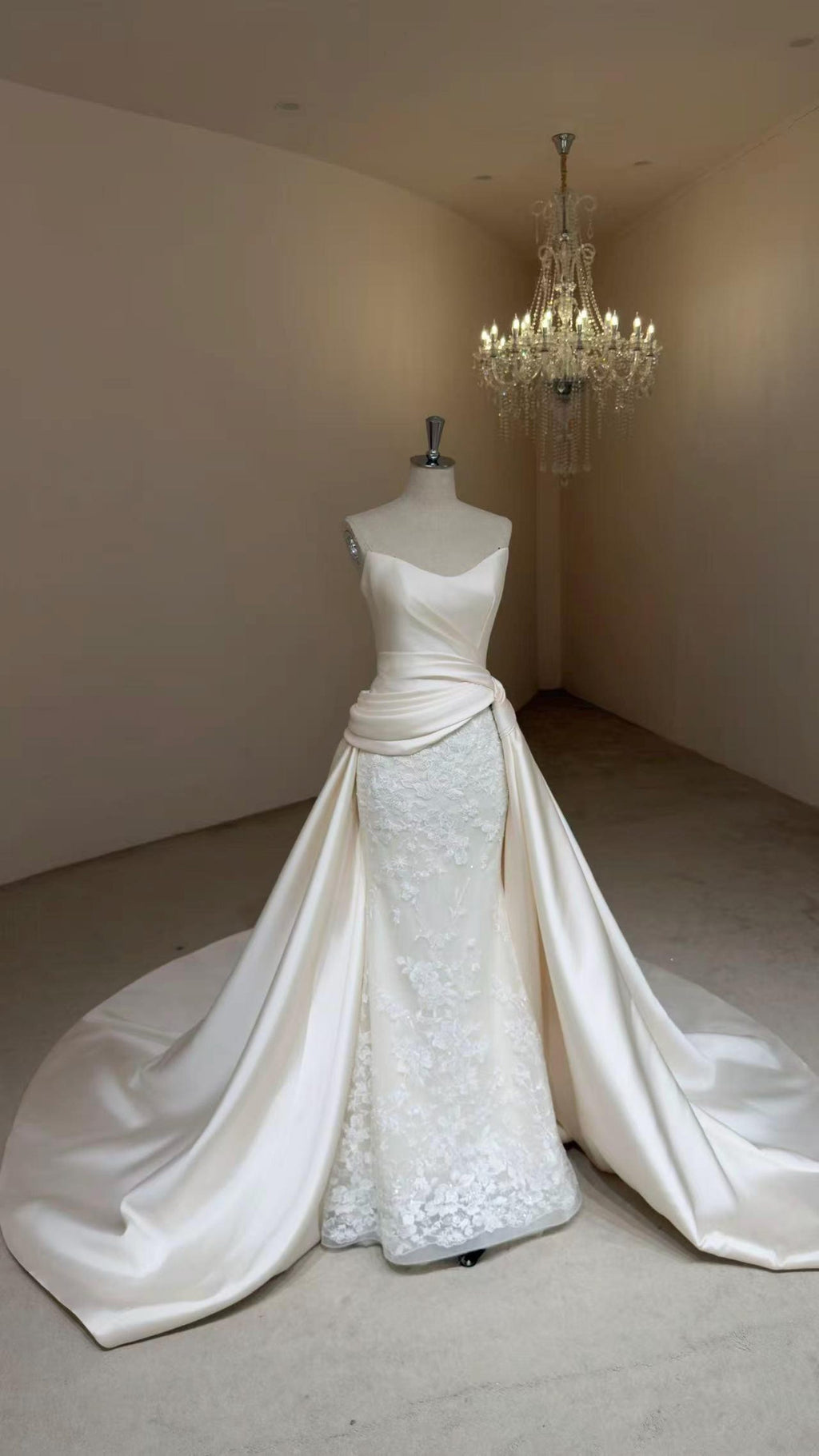 Strapless Mikado Satin Ballgown Wedding Dress, Structured Sash Bow A Line Bridal Gown With Train