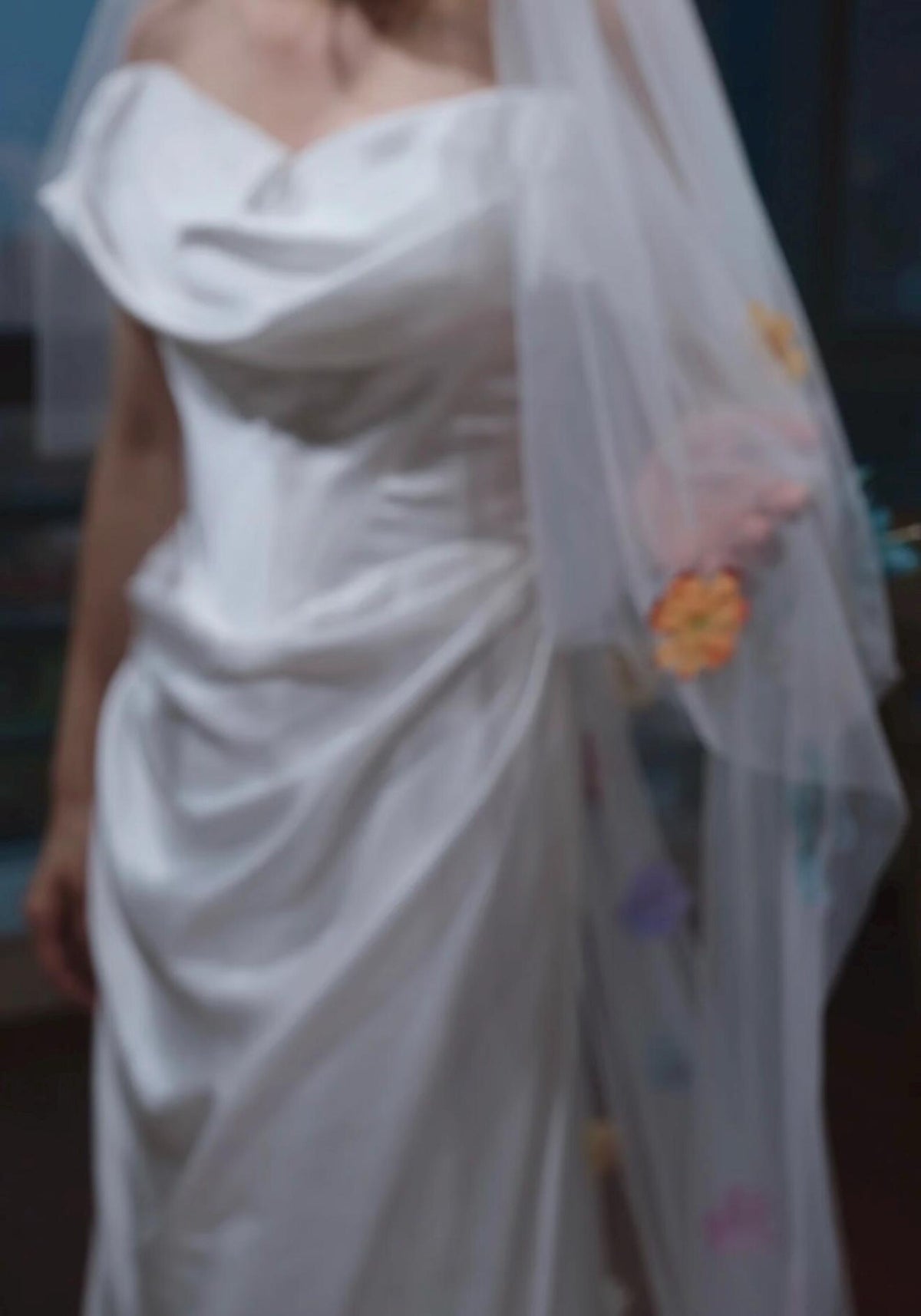 Colorful 3D Floral Wedding Veil, Long Tulle Bridal Veil With Handmade Multicolor Flower Appliques
