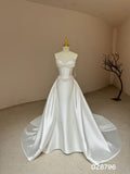 Strapless Twist Mikado Satin Wedding Dress, Detachable Overskirt Pearl Beaded Bridal Gown With Train