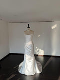 Strapless Corset Mikado Satin Mermaid Wedding Dress, Pleated Bodice Draped Skirt Bridal Gown