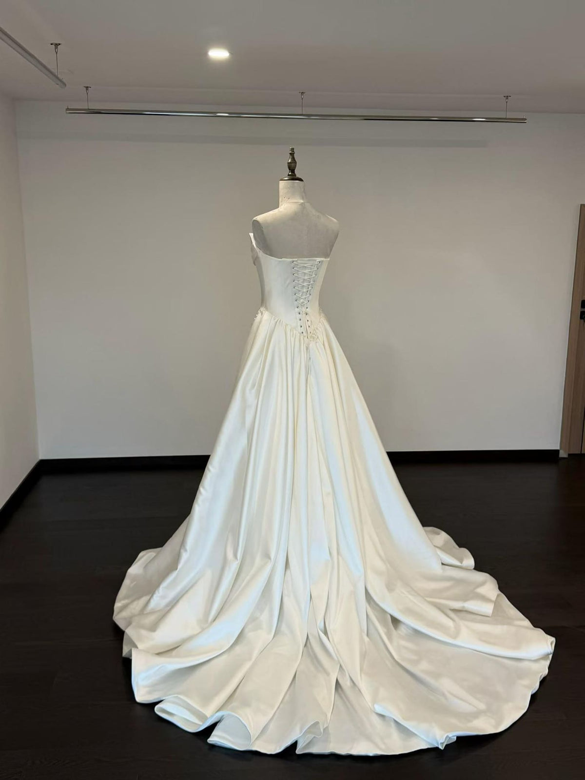 Strapless Draped Mikado Satin Mermaid Wedding Dress, Detachable Overskirt Bridal Gown
