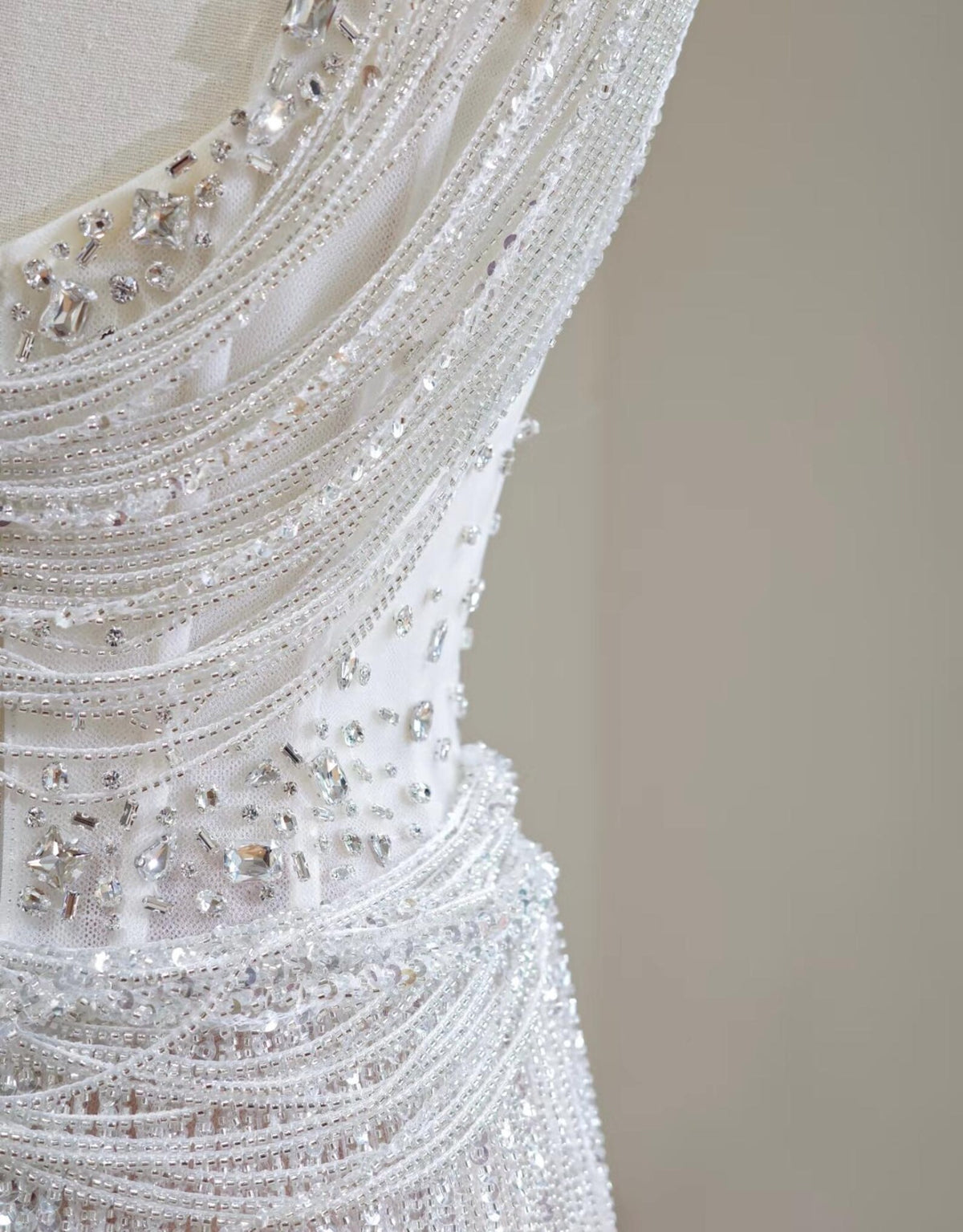 One Shoulder Draped Beaded Fringe Evening Gown, Silver Sparkly Tassel Long Formal Party Dress