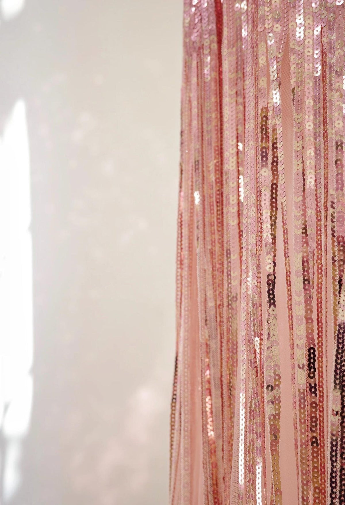 Spaghetti Strap Sweetheart Neck Sequin Fringe Evening Gown, Dusty Pink Long Sparkly Formal Party Dress