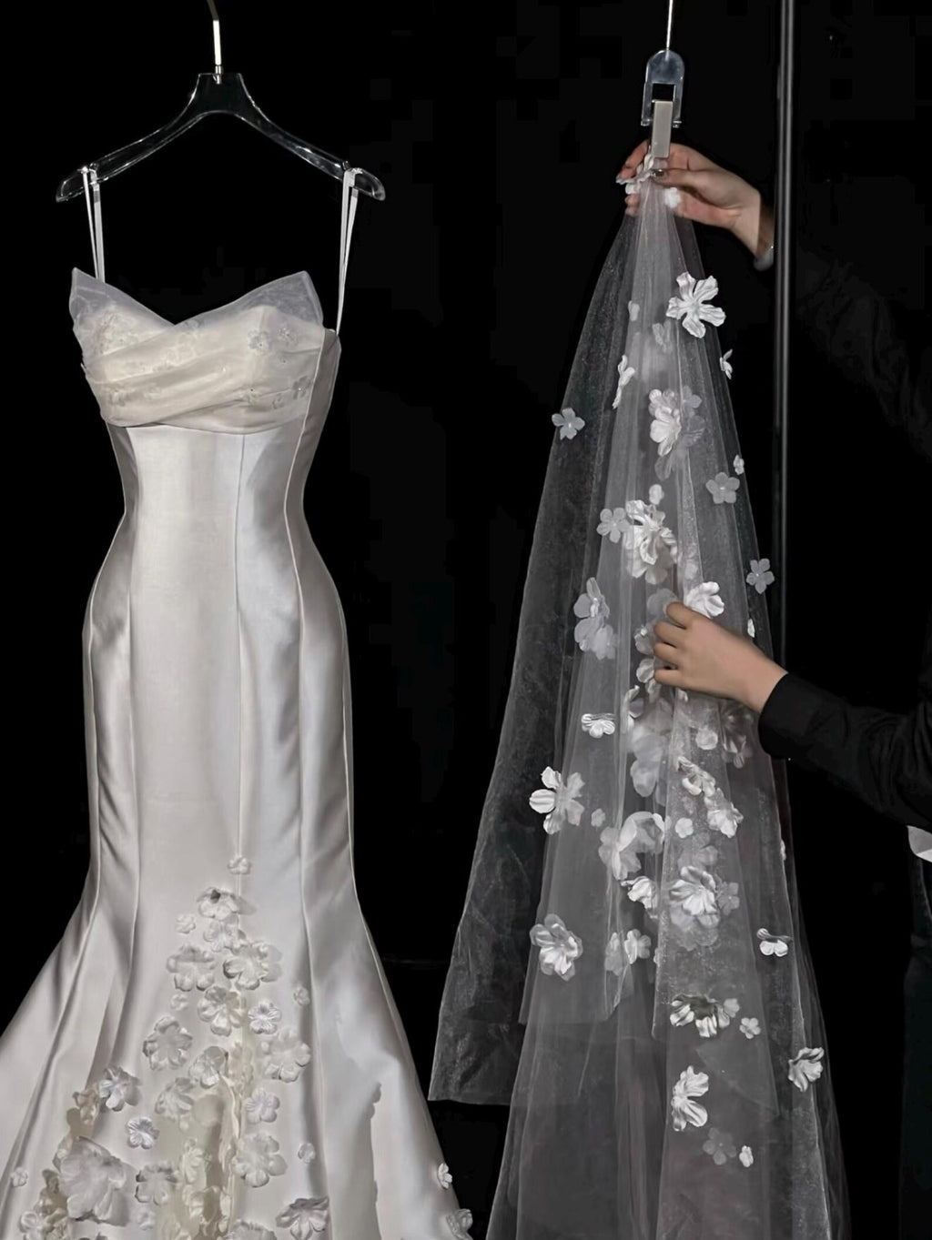 Spaghetti Strap 3D Floral Mermaid Wedding Gown
