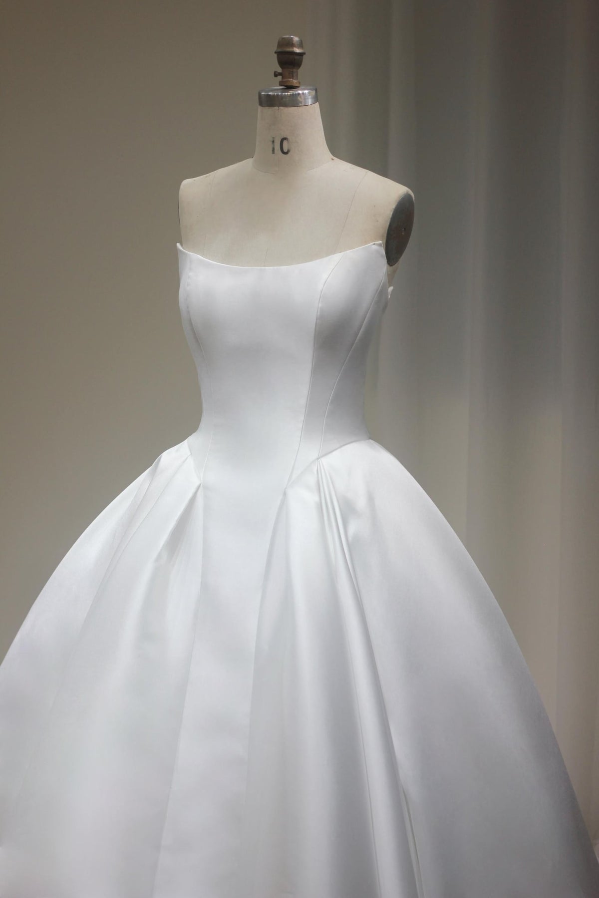 Strapless Mikado Satin Ball Gown Wedding Dress, Minimalist Plain Bridal Gown with Train, Custom Simple Wedding Gown
