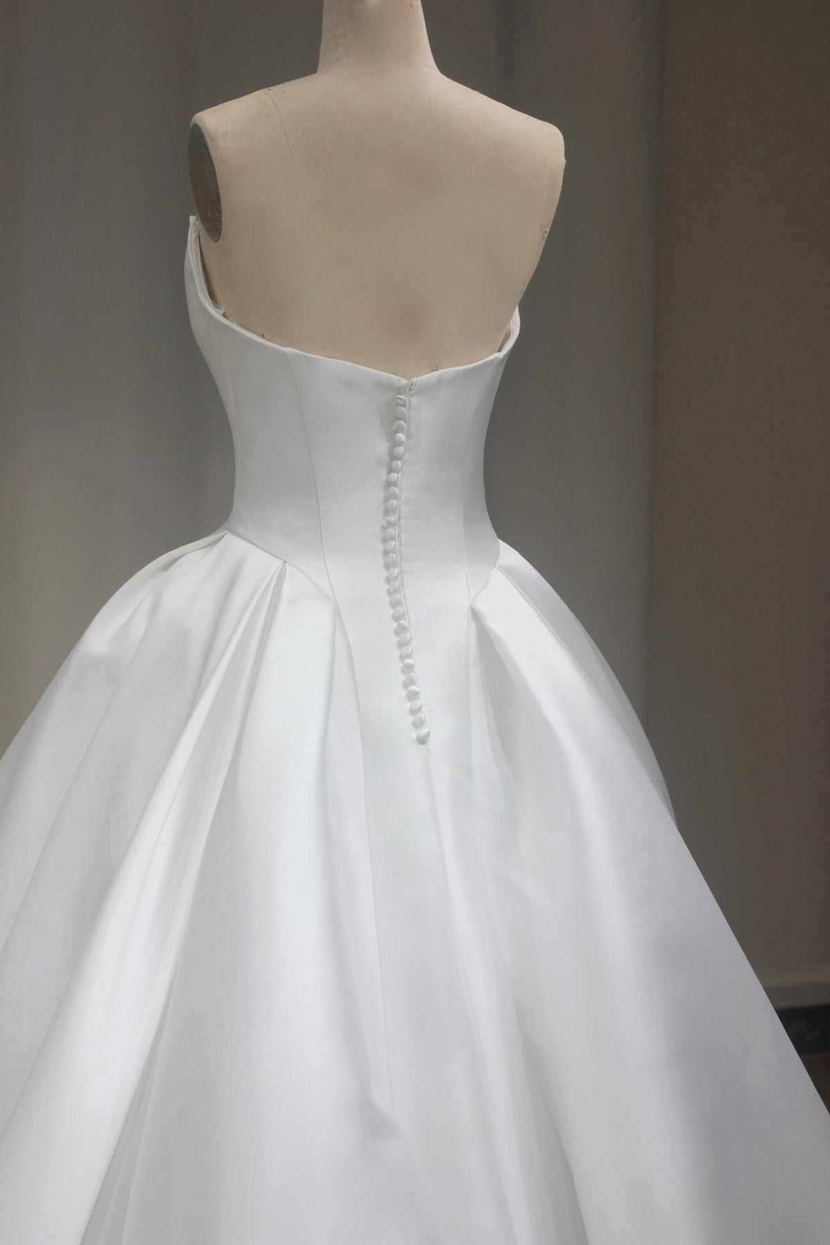 Strapless Mikado Satin Ball Gown Wedding Dress, Minimalist Plain Bridal Gown with Train, Custom Simple Wedding Gown