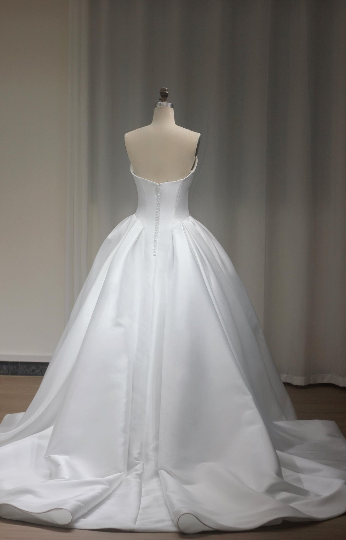 Strapless Mikado Satin Ball Gown Wedding Dress, Minimalist Plain Bridal Gown with Train, Custom Simple Wedding Gown