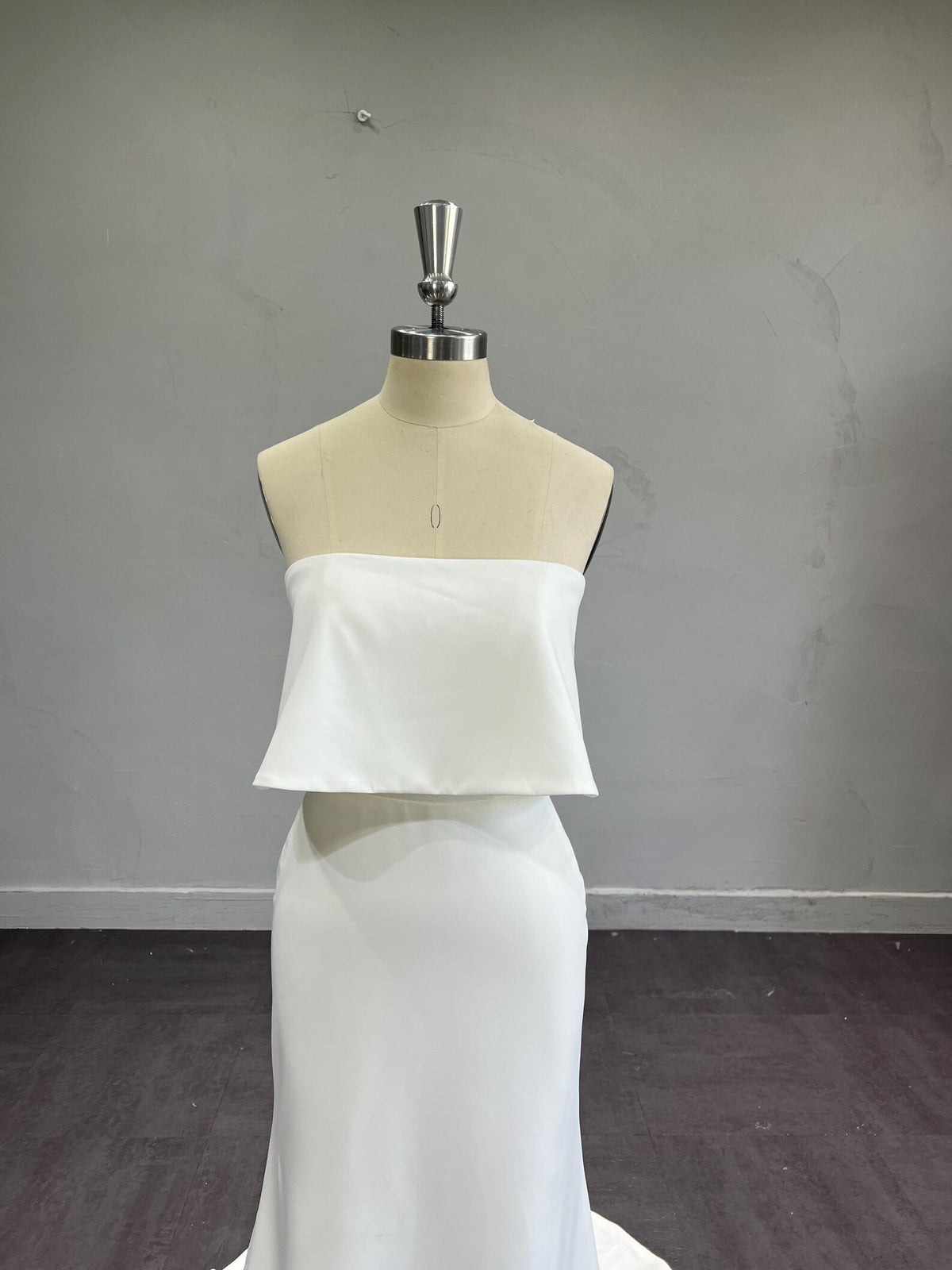 Two Piece Satin Mermaid Wedding Dress, Strapless Tube Top Minimalist Bridal Gown