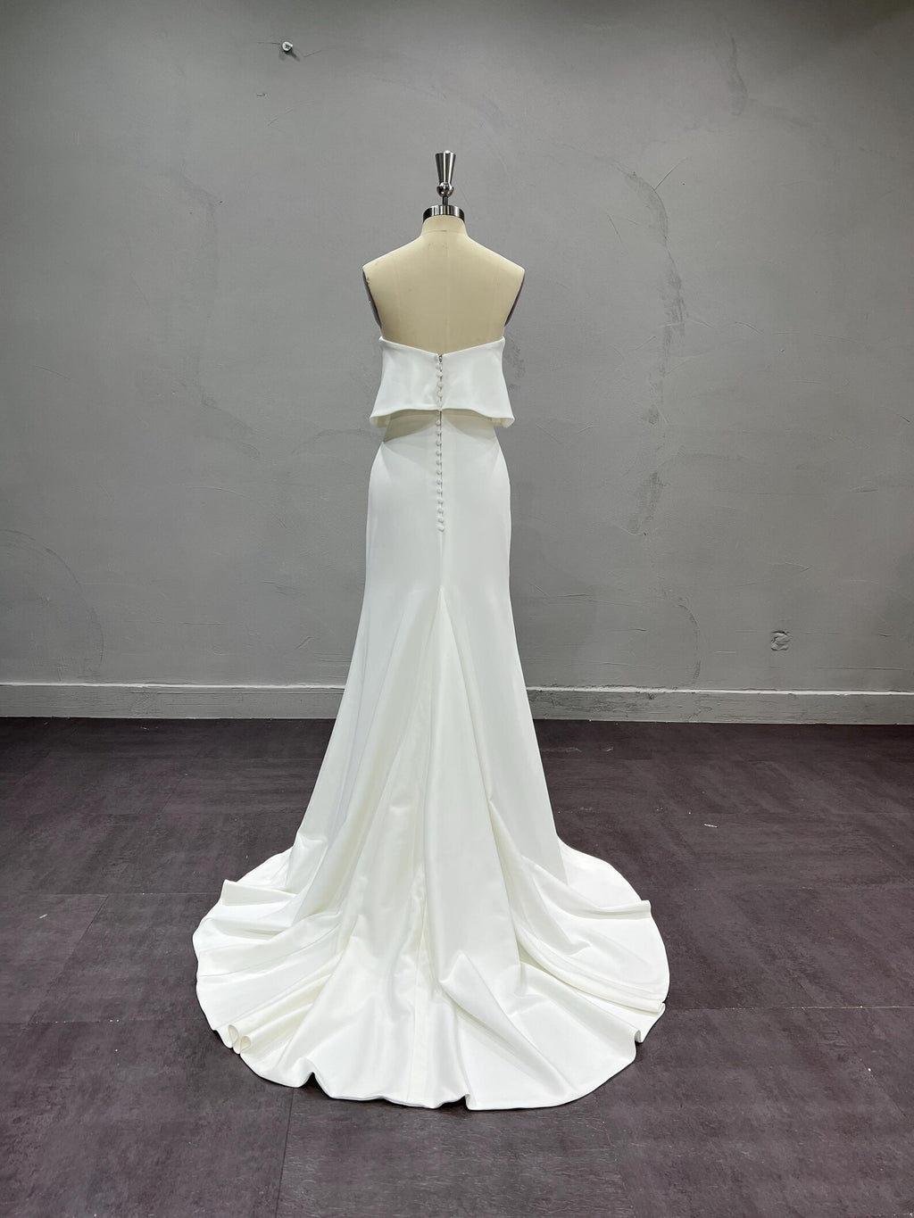 Two Piece Satin Mermaid Wedding Dress, Strapless Tube Top Minimalist Bridal Gown