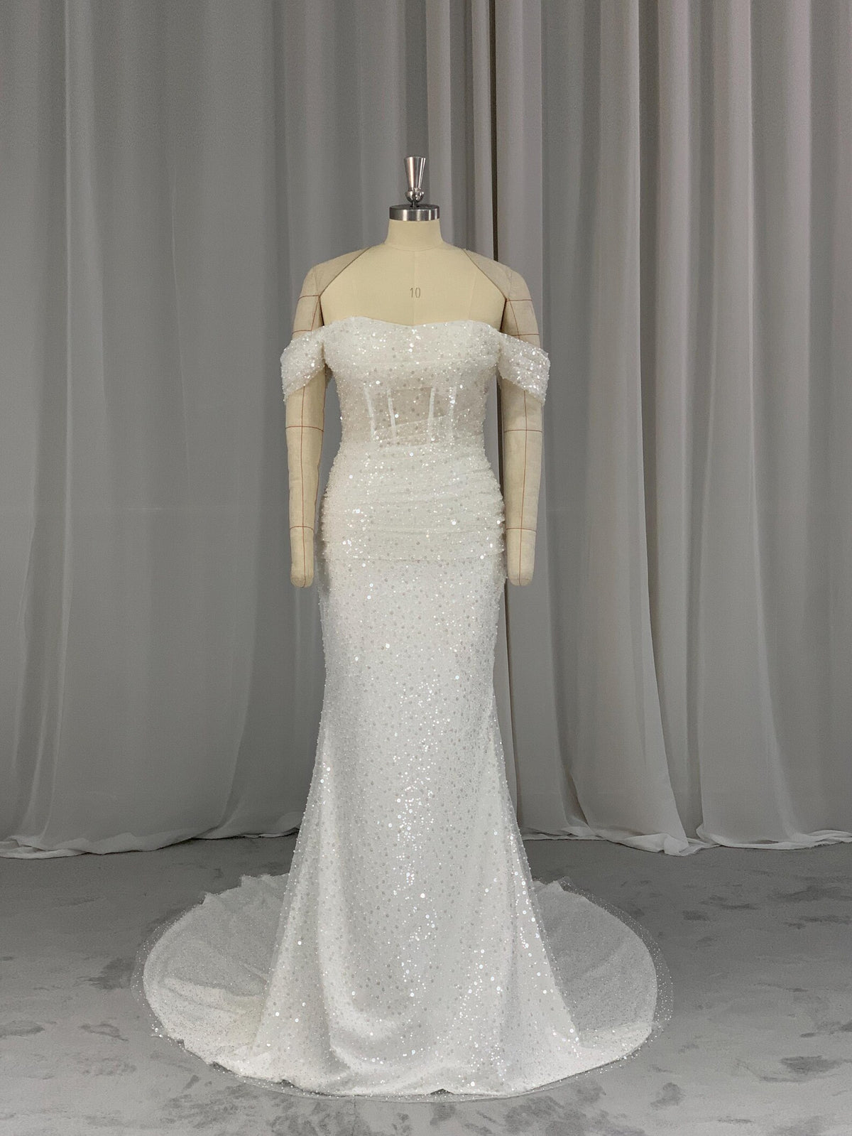Off Shoulder Sparkly Mermaid Wedding Dress, Sequin Corset Bridal Gown