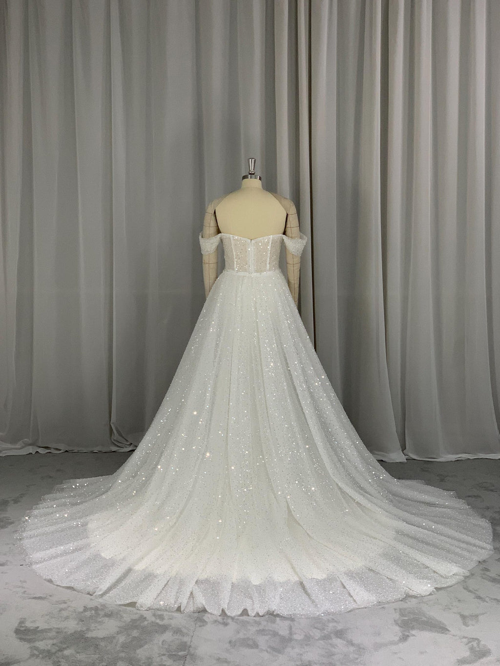 Off Shoulder Sparkly Mermaid Wedding Dress, Sequin Corset Bridal Gown