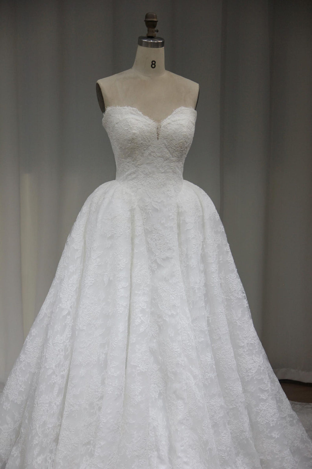 Strapless Sweetheart Lace Ballgown Wedding Dress, Full Lace Bridal Gown with Chapel Train