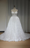 Strapless Sweetheart Lace Ballgown Wedding Dress, Full Lace Bridal Gown with Chapel Train
