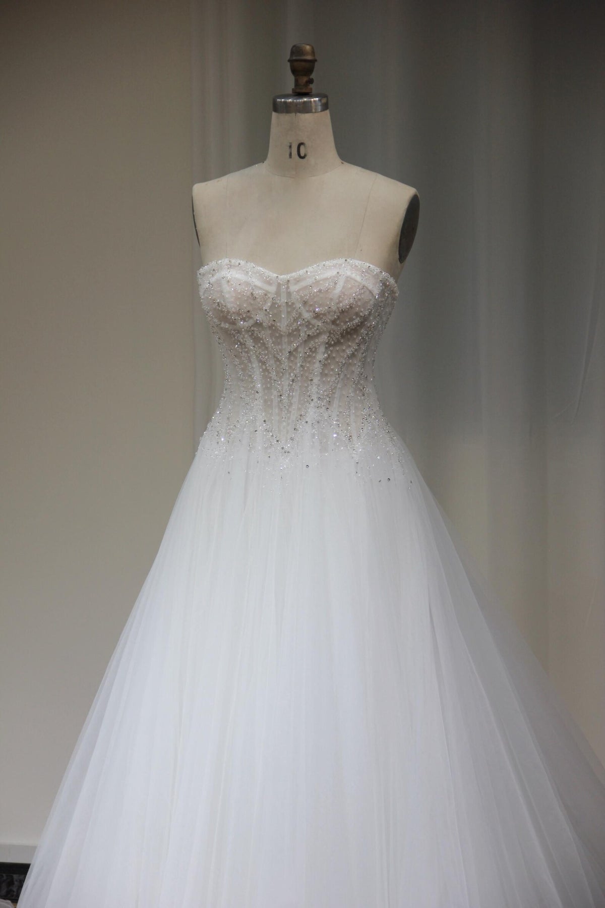 Strapless Sweetheart Beaded Tulle Ballgown Wedding Dress, Sparkly Corset Bridal Gown with Train