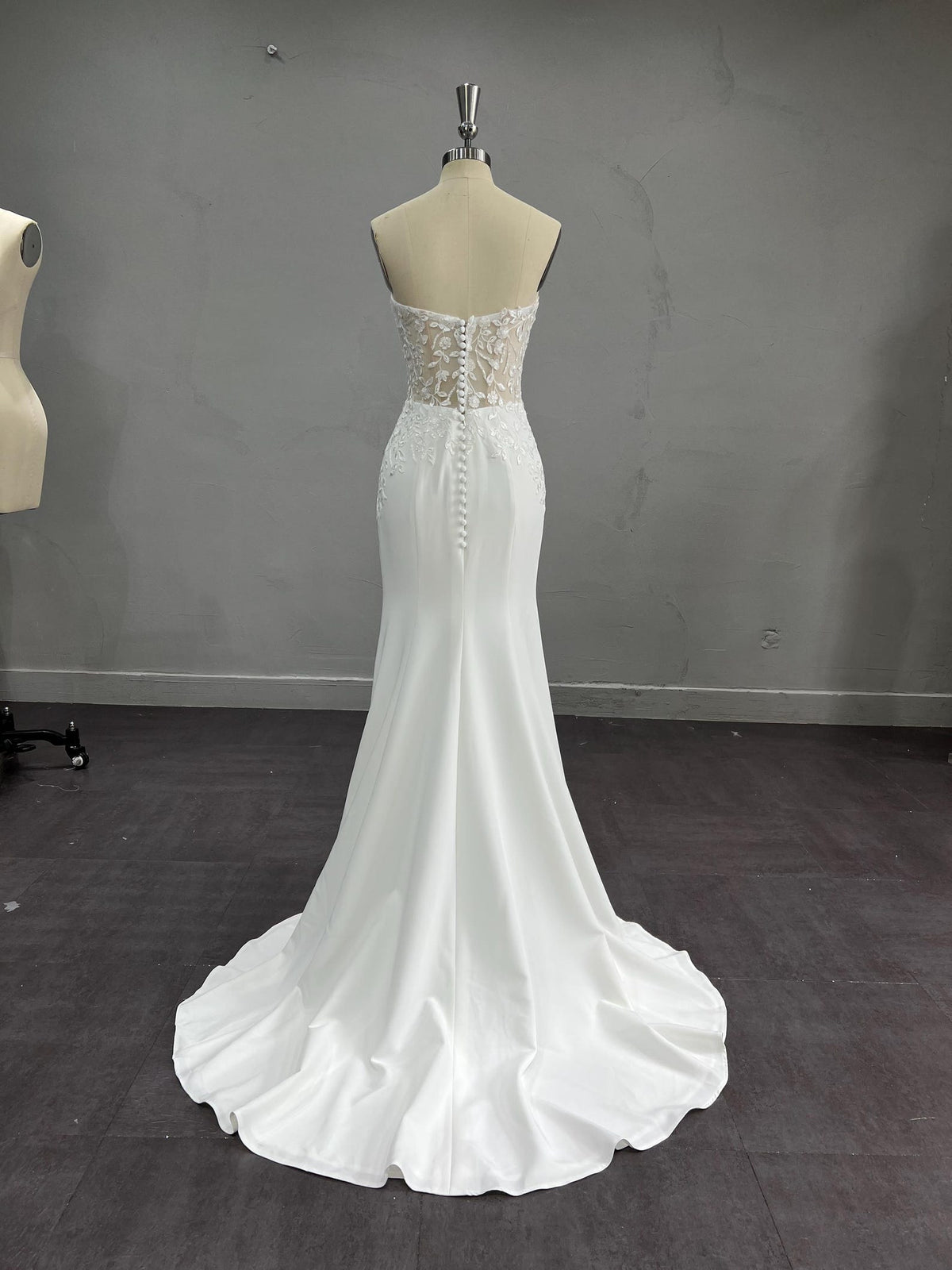 Strapless Illusion Lace Tulle Ballgown Wedding Dress, 3D Floral Embroidery, Sweetheart Neck, Custom Bridal Gown with Train