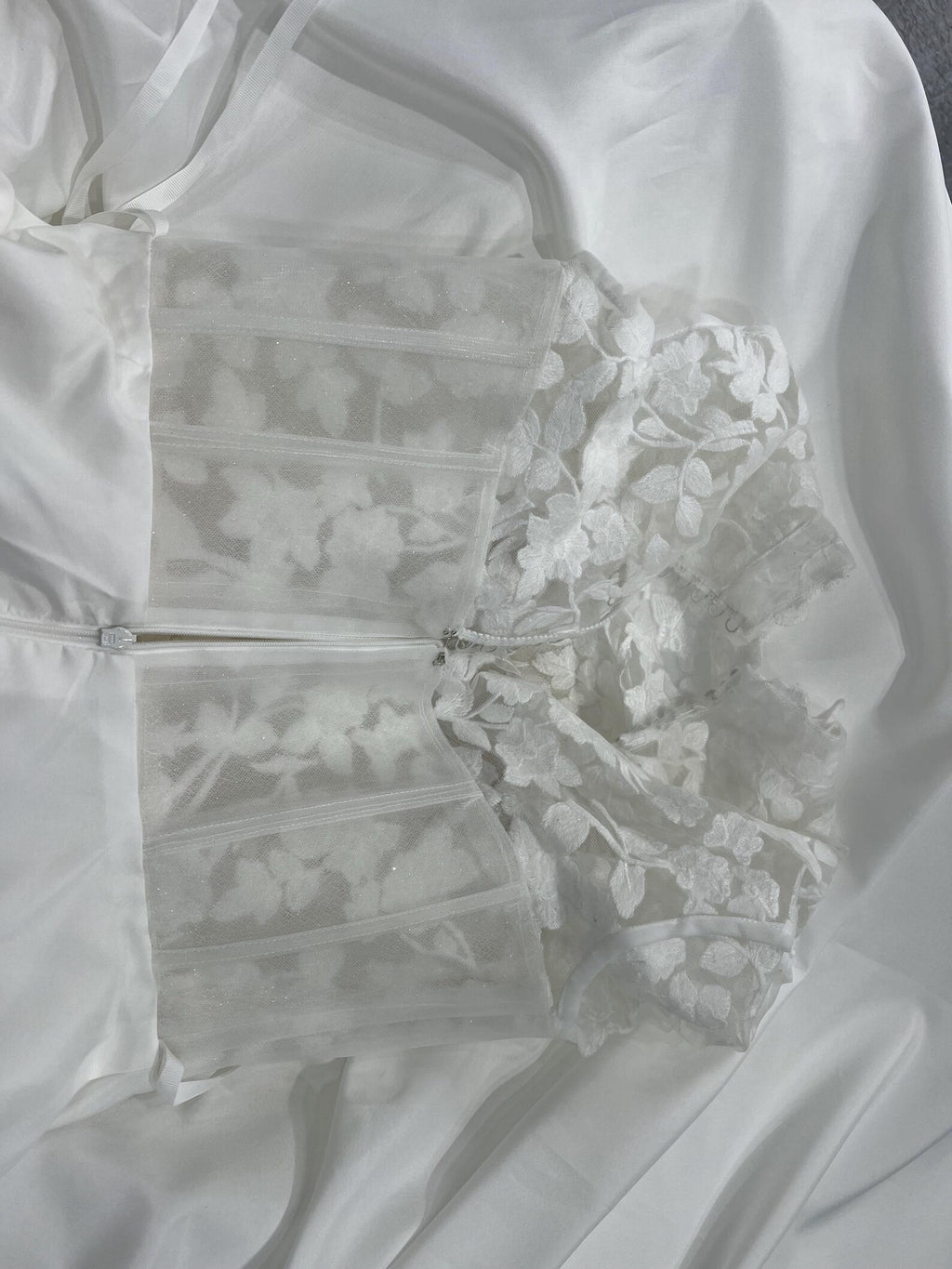 High Neck Long Sleeve Lace Wedding Dress, 3D Floral Tulle Ballgown Bridal Gown, Sheer Bodice Custom Wedding Gown