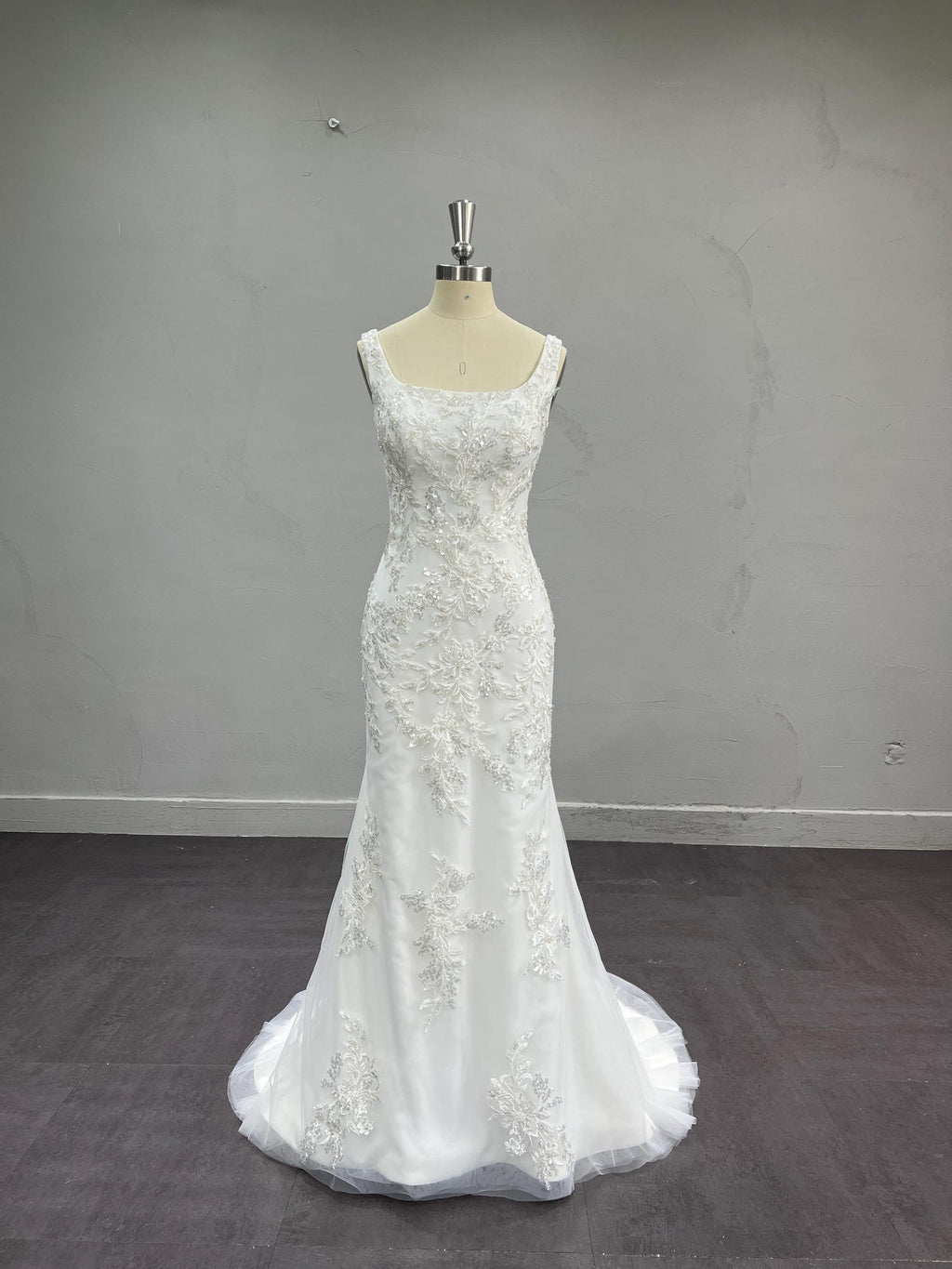Strapless Draped Satin Mermaid Wedding Dress, 3D Floral Detachable Tulle Overskirt Bridal Gown, Custom Wedding Gown