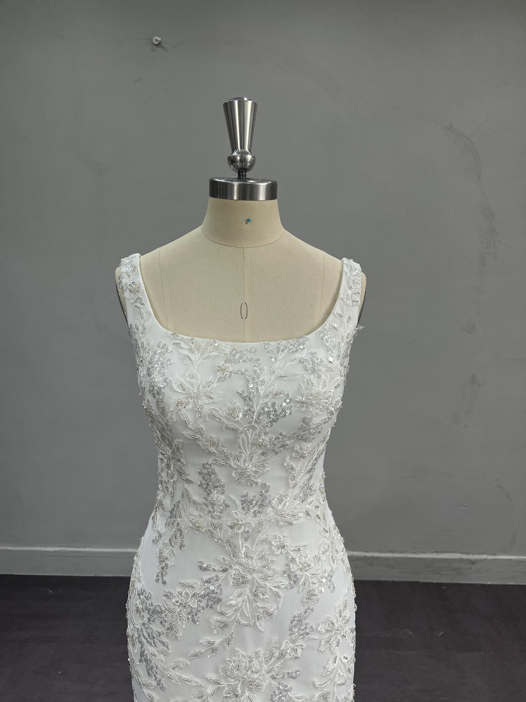 Strapless Draped Satin Mermaid Wedding Dress, 3D Floral Detachable Tulle Overskirt Bridal Gown, Custom Wedding Gown