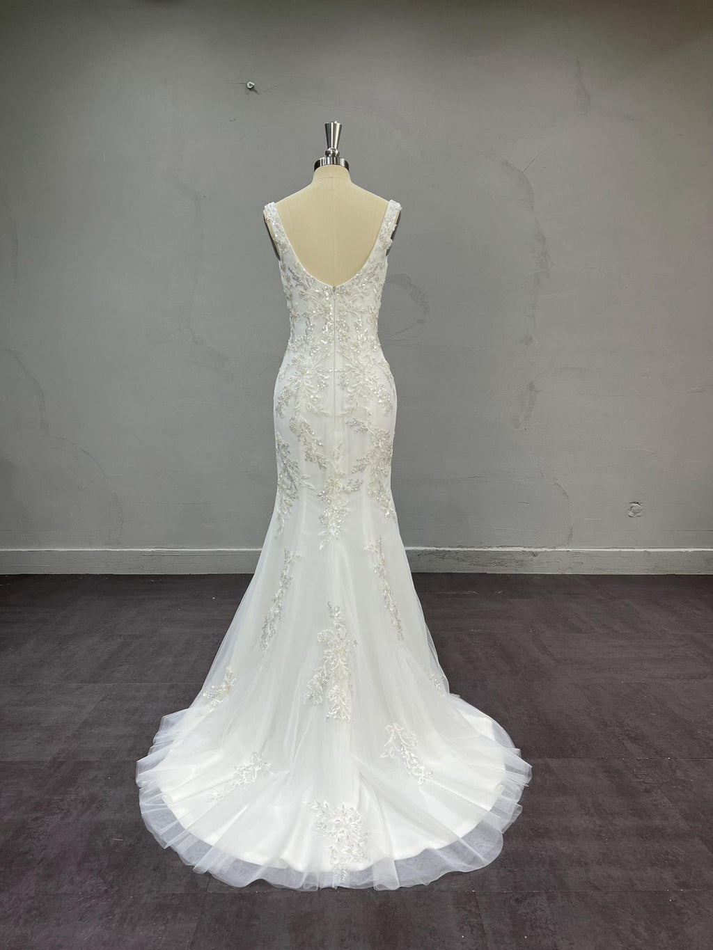 Strapless Draped Satin Mermaid Wedding Dress, 3D Floral Detachable Tulle Overskirt Bridal Gown, Custom Wedding Gown