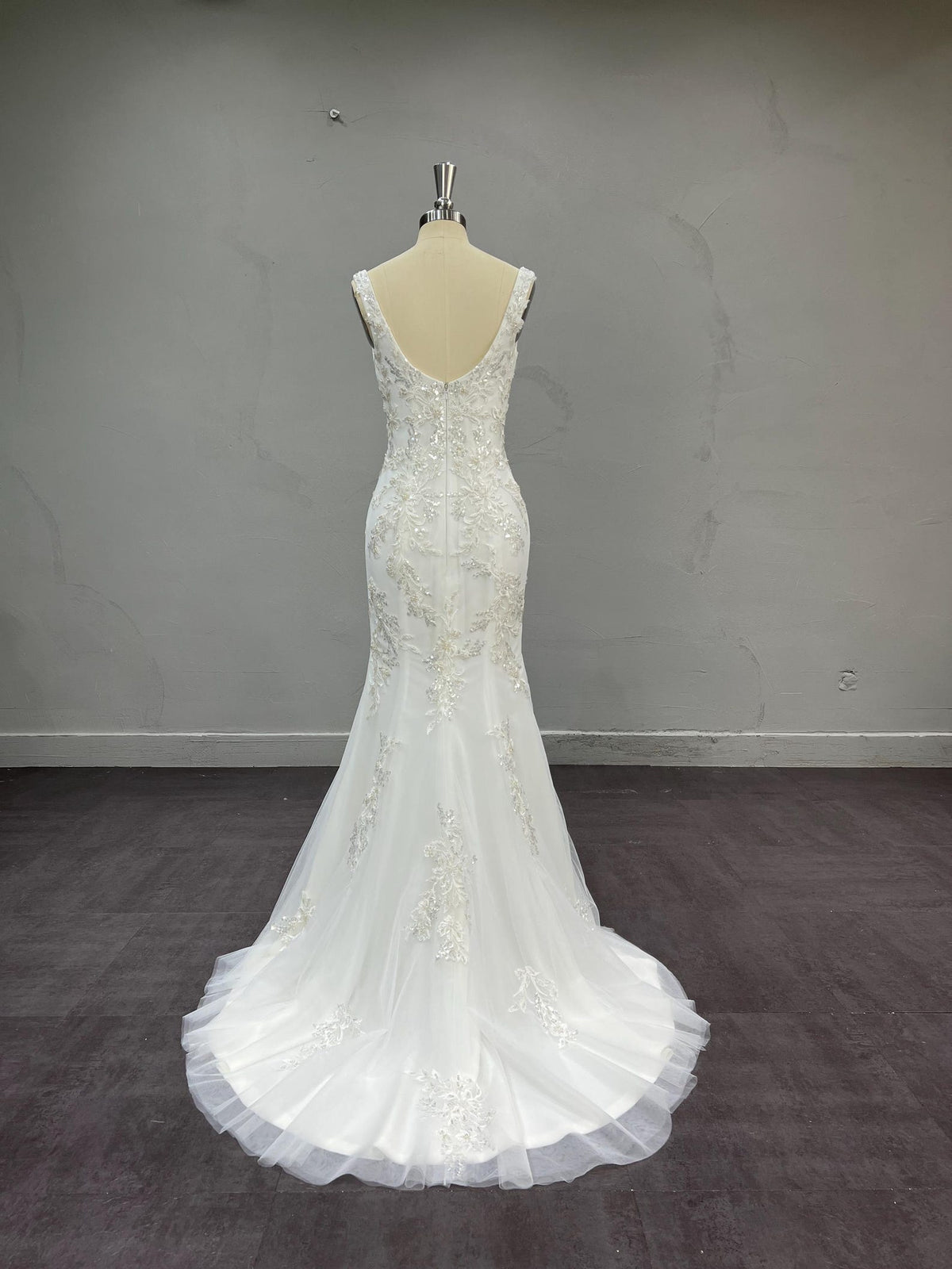 Strapless Draped Satin Mermaid Wedding Dress, 3D Floral Detachable Tulle Overskirt Bridal Gown, Custom Wedding Gown