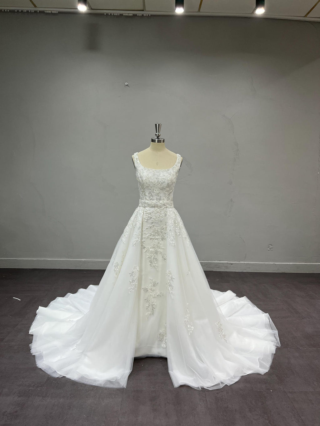 Strapless Draped Satin Mermaid Wedding Dress, 3D Floral Detachable Tulle Overskirt Bridal Gown, Custom Wedding Gown