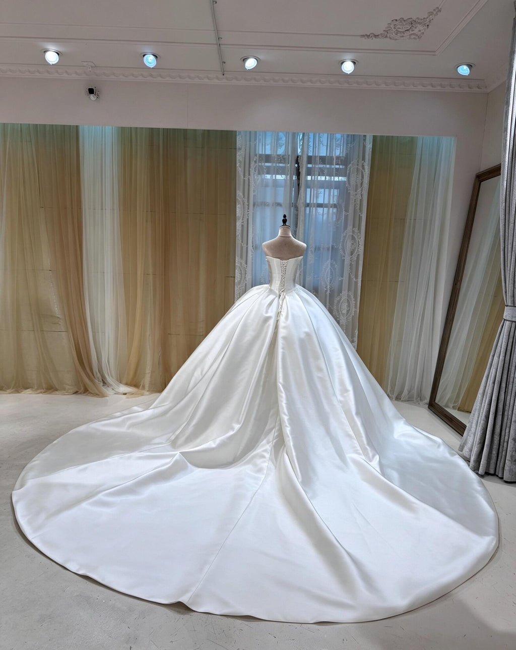 Satin Wedding Dress, Off the Shoulder Bridal Gown, Lace Applique Ball Gown, Sweetheart Neckline, Classic Elegant Bridal Dress, Custom Made