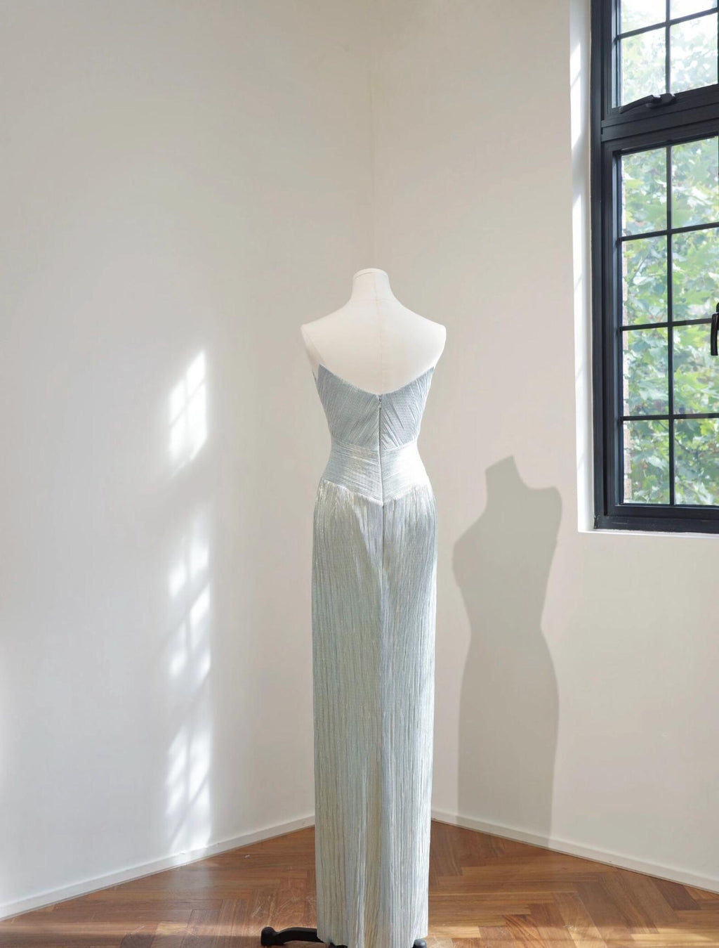 Strapless Draped Metallic Mint Column Gown, Cowl Neck Sheath Long Formal Dress, Wedding Guest Evening Dress, Custom Prom Dress