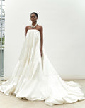Strapless Satin Tiered Wedding Gown, Minimalist Voluminous Bridal Dress