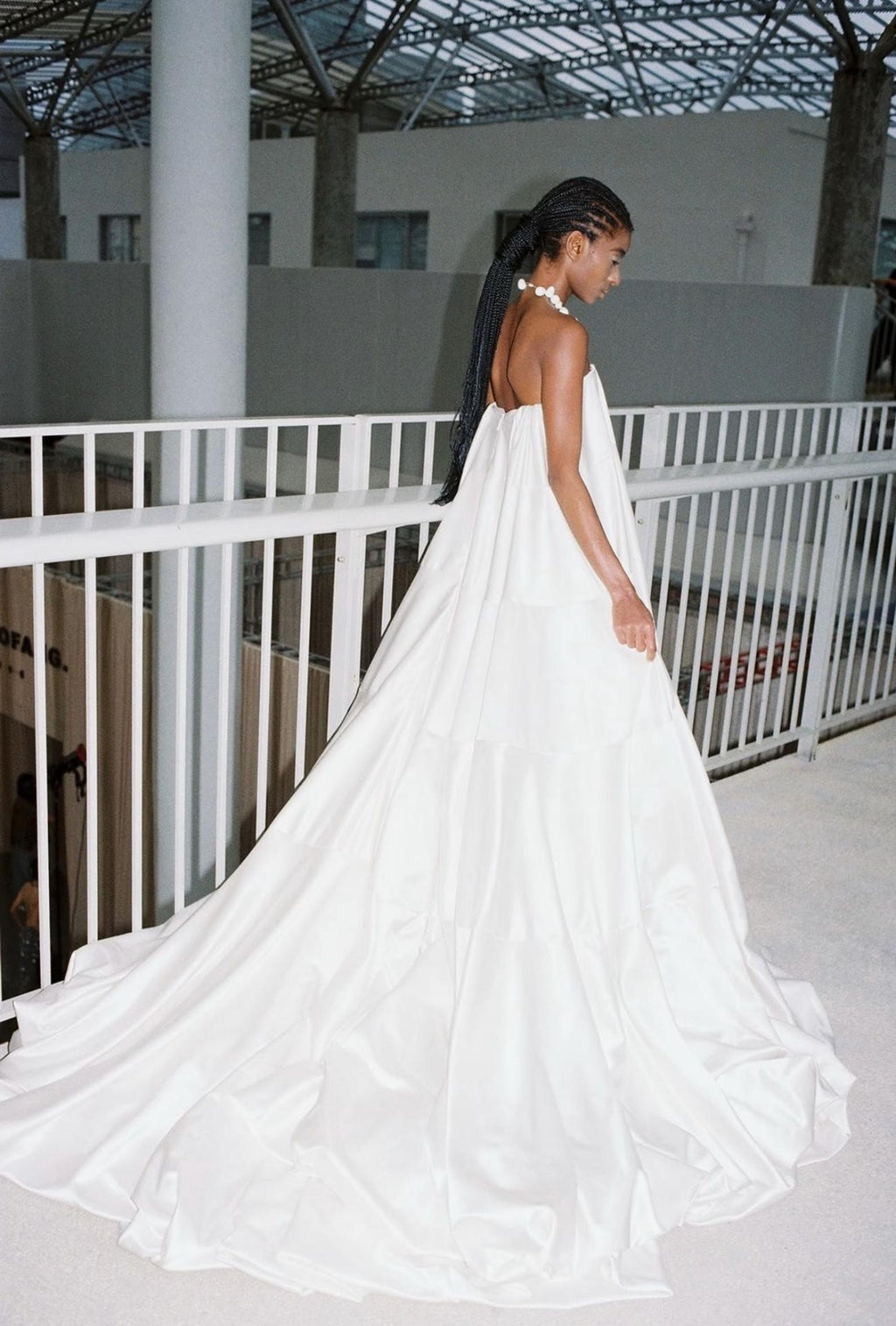 Strapless Satin Tiered Wedding Gown, Minimalist Voluminous Bridal Dress