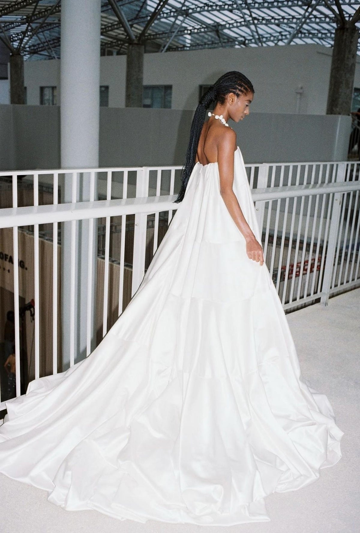 Strapless Satin Tiered Wedding Gown, Minimalist Voluminous Bridal Dress